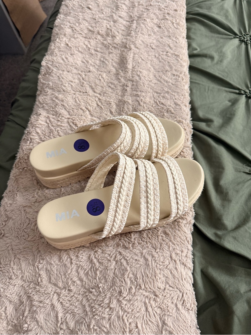 MIA Cream Braided Strap Platform Slide Sandals
